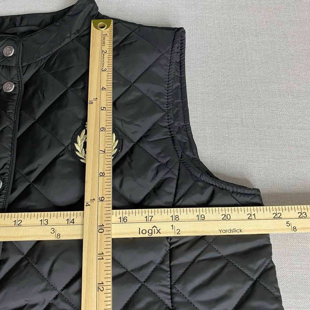 Lauren Ralph Lauren Quilted Vest Women's L Black Crest Logo Snap Front Puffer - Picture 12 of 16